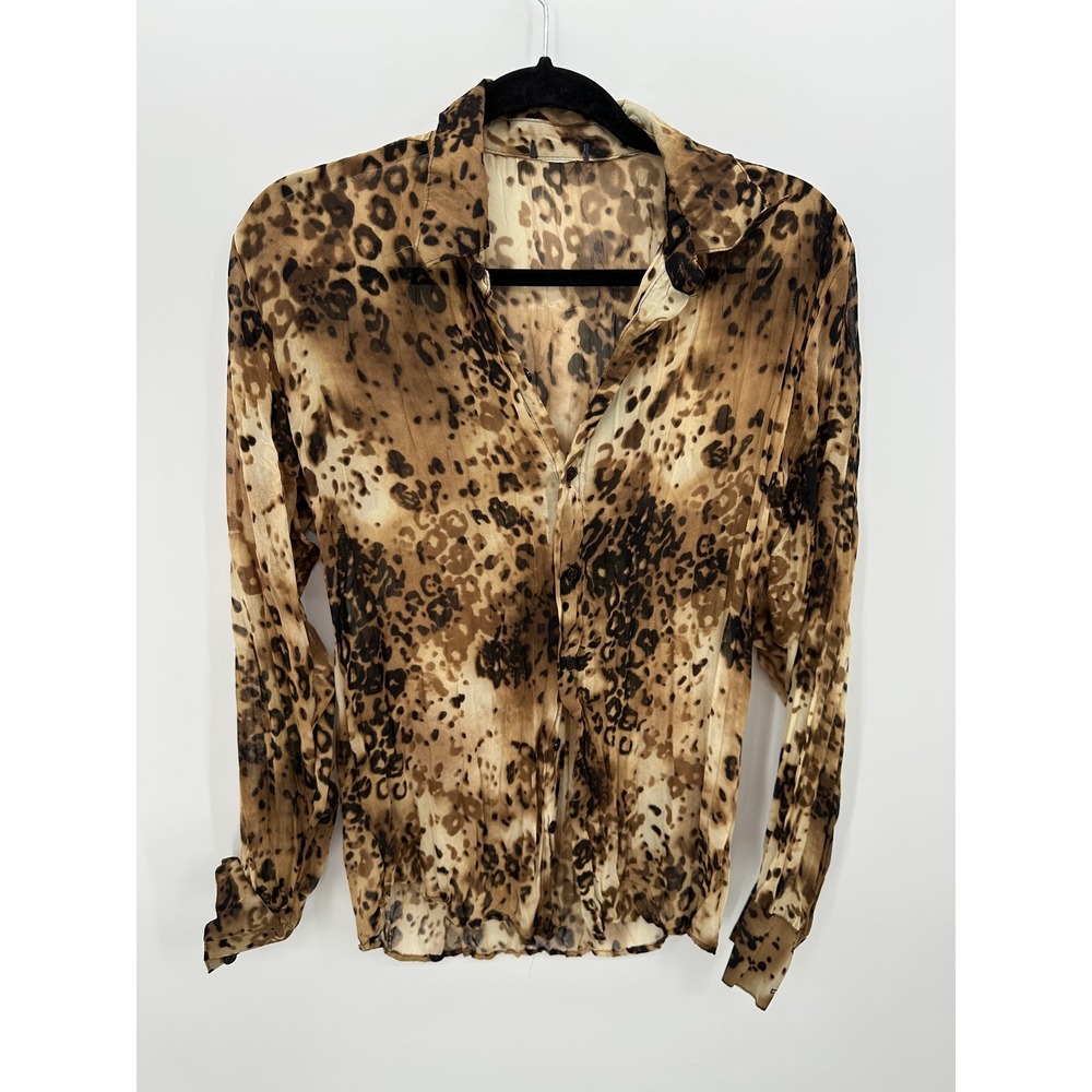 Y2K Leopard Print Button Front Shirt Womens M Grunge Festival Animal‎ Retro